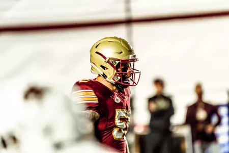 Isaiah McDuffie lurks over the line of scrimmage vs. Texas State