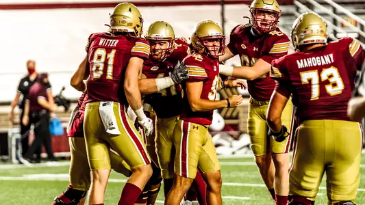 BC players celebrate Aaron Boumerhi's game-winning field goal vs. Texas State.