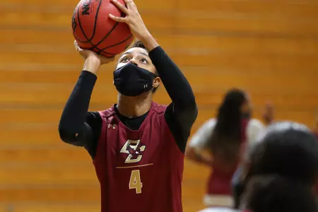 JoJo Lacey, a freshman small forward, works on her shooting during the first official practice in 2020.