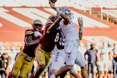 Jahmin Muse applies pressure vs. UNC; leading to an interception.