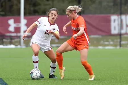 Mia Karras fights for the ball against Virginia Tech.