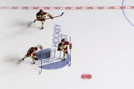 The Eagles take the ice before a game.