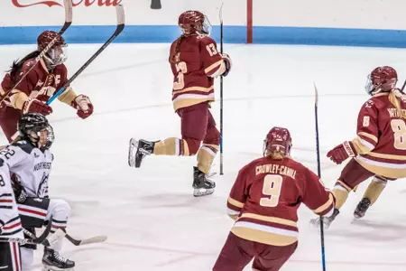 Jillian Fey celebrates a goal against Northeastern.