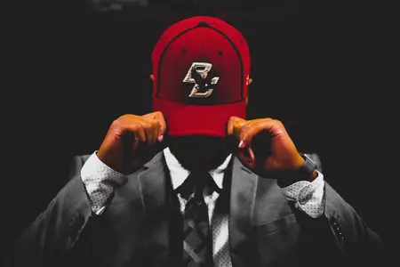 Posed shot in locker room.