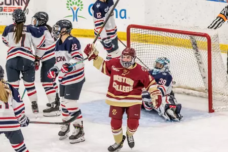 Natalie Tulchinsky celebrates a goal against UConn.