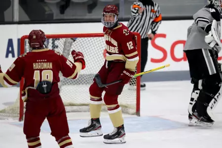 Matt Boldy celebrates at PC