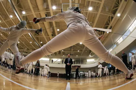 Fencing in action on the strip at the NFC Meet.