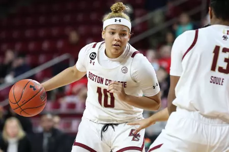 Makayla Dickens looks to drive to the hoop in win over Wake Forest on Sunday, 2.2.20.