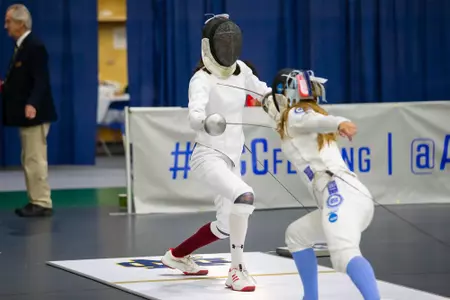 Rylie Rueda competes for BC at the ACC Fencing Championships.