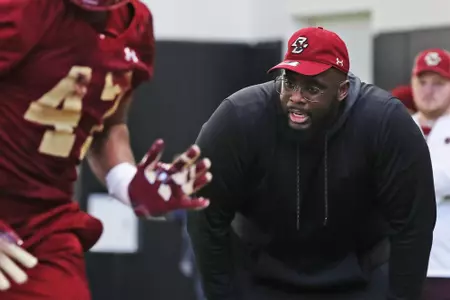 Vince Oghabasse at spring practice.