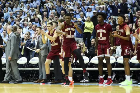 The BC bench celebrates the win at UNC