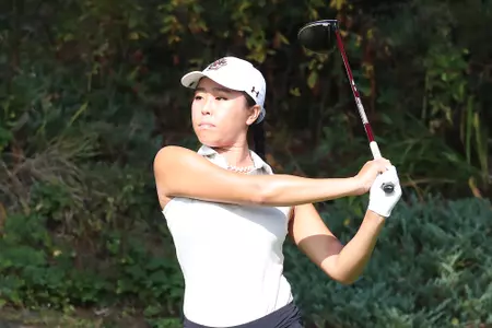 Madeline Jin watches her shot during the BC Invitational, Sept. 2020.