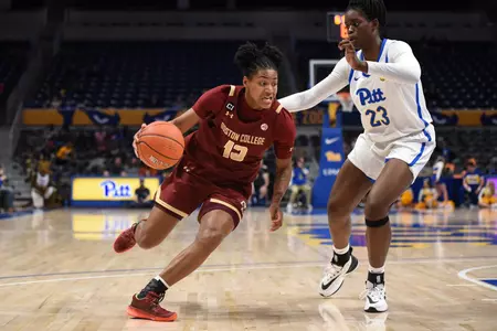 Sophomore Taylor Soule driving to the hoop against Pitt defender, Jan. 5, 2020
