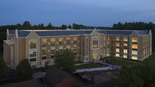 Twilight aerial exterior of the Connell Recreation Center