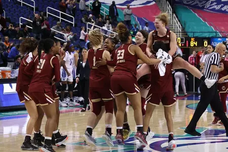 The Eagles celebrate the win over Duke in the quarterfinal of the ACC Tournament, March 6, 2020
