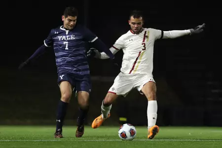 David Longo clearing the ball in the first round of the NCAA Tournament game vs. Yale, Nov. 2019