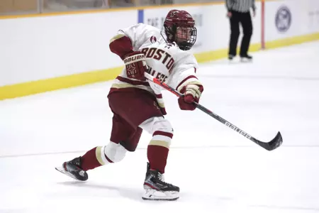 Hannah Bilka shoots the puck against Minnesota.