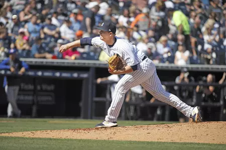 Mike King pitches in a big league spring training game for the Yankees in 2020.