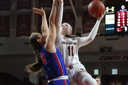 Emma Guy scores two vs. Lowell in Nov. 2019.