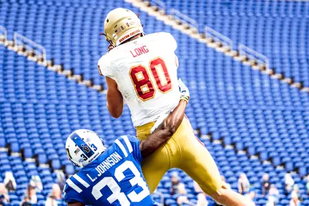 Hunter Long hauls in a touchdown catch at Duke.