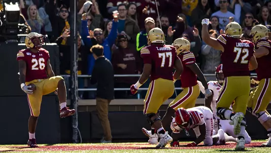 David Bailey celebrates a touchdown in the end zone vs. NC State (2019).