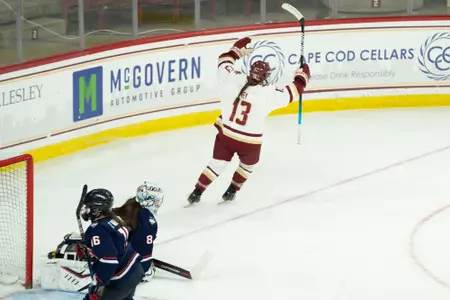 Jillian Fey celebrates a game-winning goal against UConn.