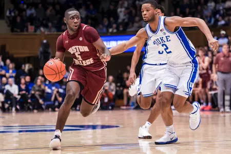Jay Heath drives to the basket at Duke