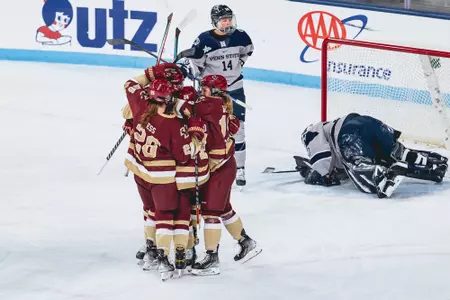 The Eagles celebrate a goal against Penn State.
