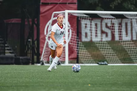 Mia Karras takes the ball up the field against North Carolina.