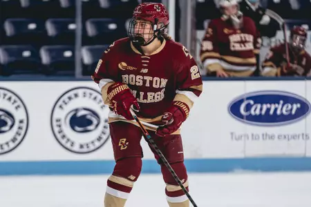 Gaby Roy looks for the puck.