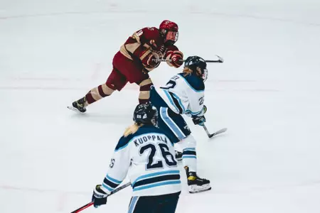 Kelly browne takes a shot against Maine.