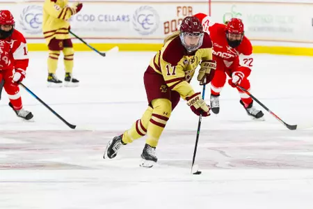 Christina Klinoff carries the puck up the ice against BU.