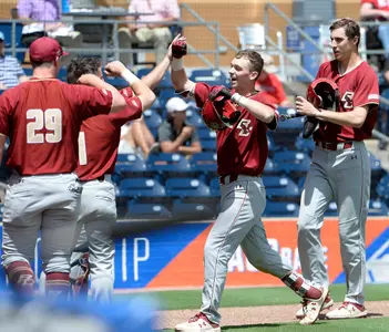 Boston College Cody Morissette (7) celebrates his home run during game one of the 2019 ACC Baseball Tournament in Durham, N.C., Tuesday, May 21, 2019. (Photo by Sara D. Davis, the ACC)