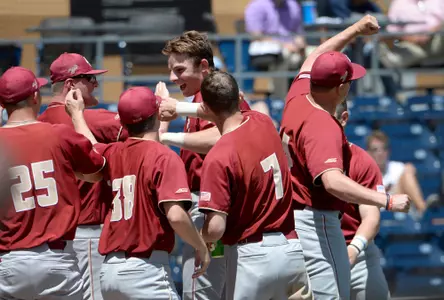 Boston College Joe Suozzi (8) celebrates his home run during game one of the 2019 ACC Baseball Tournament in Durham, N.C., Tuesday, May 21, 2019. (Photo by Sara D. Davis, the ACC)