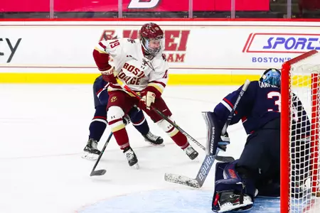 Hannah Bilka drives to the net against UConn.