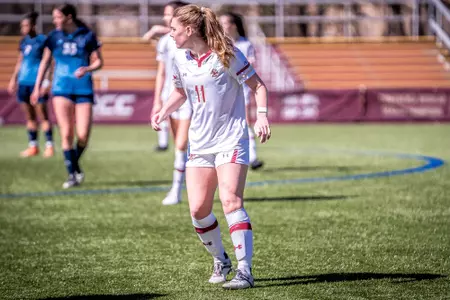 Becca McCourt looks up the field at the offense.