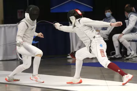 A BC fencer attempts to land a touch at NCAAs.