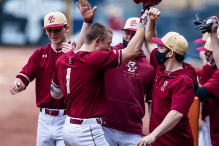 BC celebrates a Luke Gold home run at Duke.