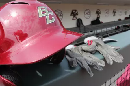 Baseball helmet on the dugout rail.