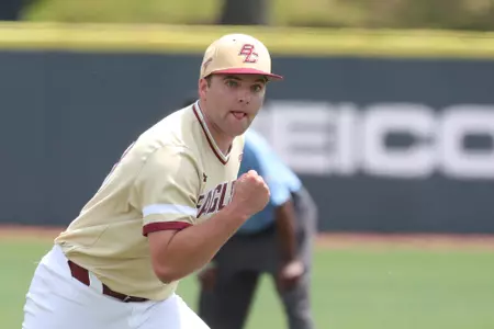 Alex Stiegler fist pumps vs. Virginia