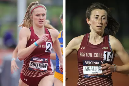 Marne Sullivan and Sorcha McAllister race on Thursday night at NCAA East prelims