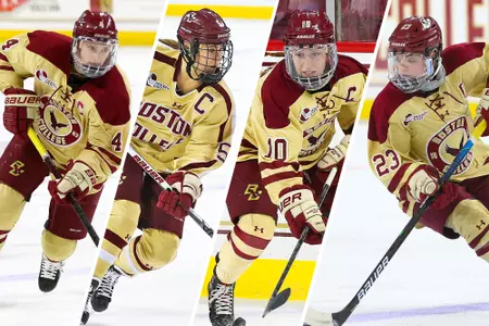 Left to Right: Megan Keller, Alex Carpenter, Kali Flanagan and Cayla Barnes in action for Boston College.