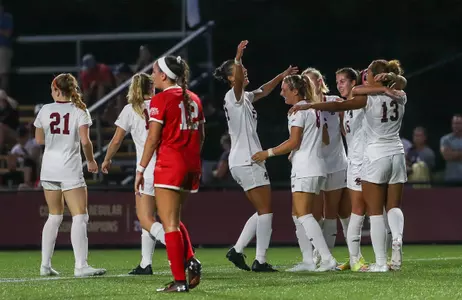 The Eagles celebrate Linda Boama's goal against BU.