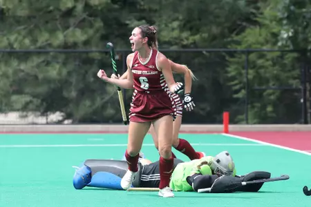 Milagros Arteta celebrates after scoring vs. Quinnipiac