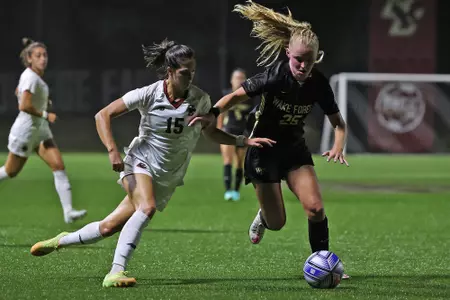 Samantha Agresti battles for the ball against Wake Forest.