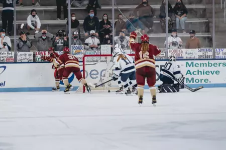 The Eagles celebrate an overtime goal against Penn State.