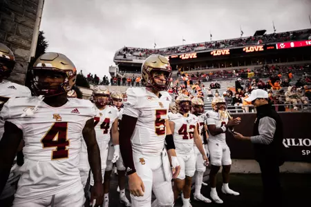 BC players wait to run on to the field at Lane Stadium.