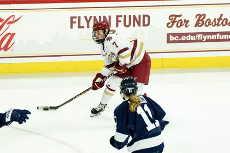 Kate Ham looks to shoot the puck against Penn State.