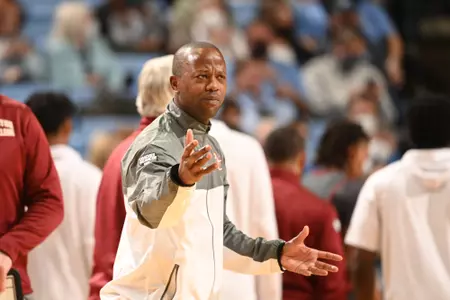 Jan 26, 2022; Chapel Hill, North Carolina, USA; Boston College Eagles head coach Earl Grant reacts in the first half at Dean E. Smith Center. Mandatory Credit: Bob Donnan-USA TODAY Sports