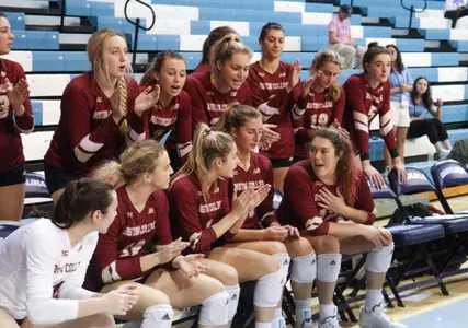 BC Volleyball talking things over during a timeout vs UNC